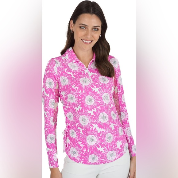 IBKUL Tops - Ibkul Ruthie Adjistable Polo Top Pink White